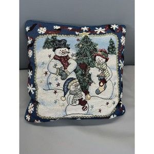 Manual Woodworkers & Weavers Snow Folks Throw Pillow Snowmen Christmas Tree